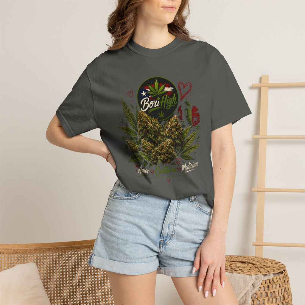 T-Shirt "Born to Be High" Cannabis Leaf & Bud Graphic Tee