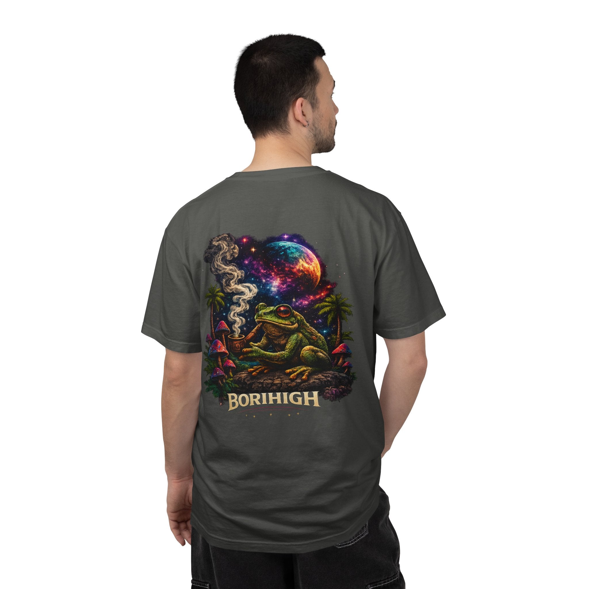 Frog Smoking Galaxy T-Shirt — 'Bonthigh' Retro Neon Graphic Tee