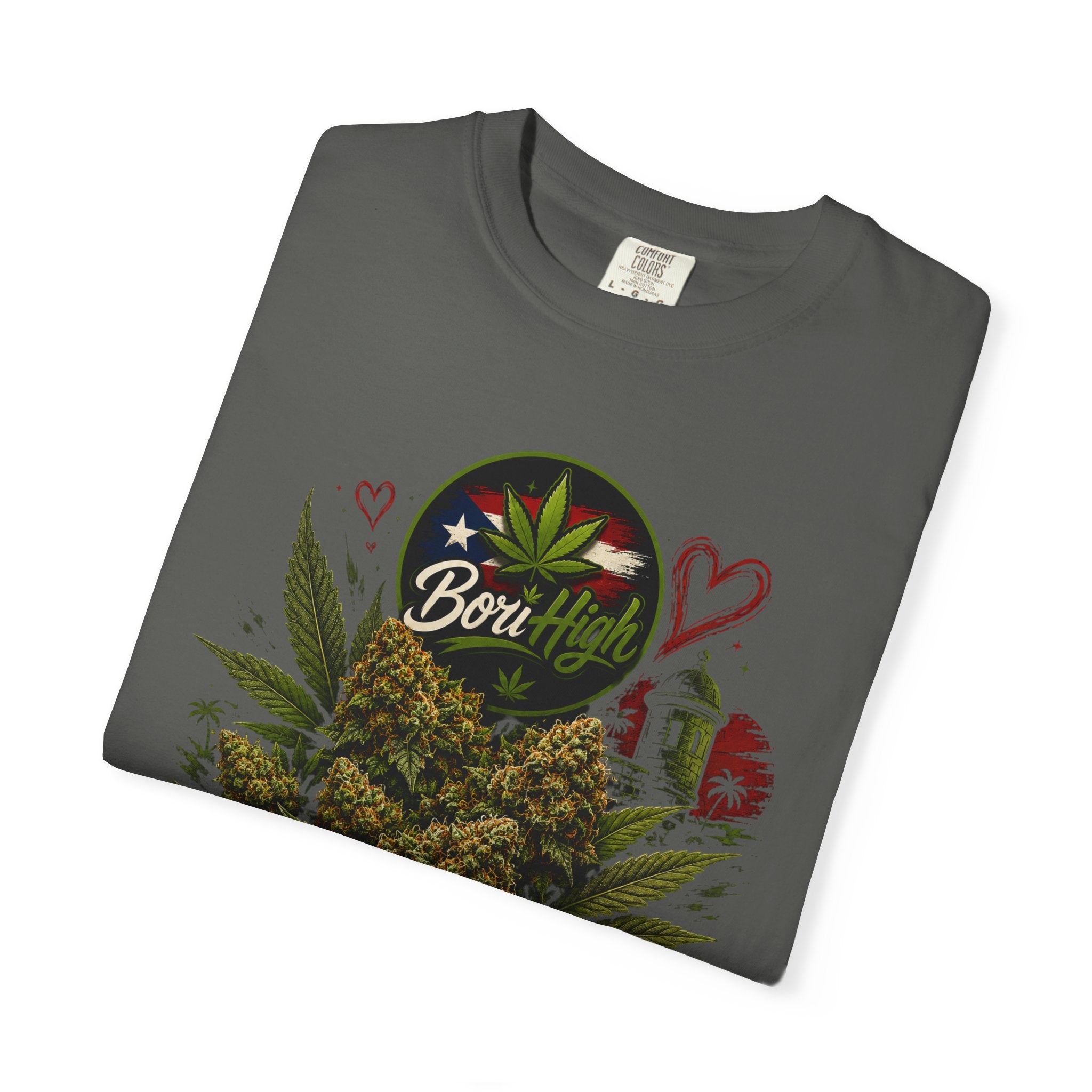 T-Shirt "Born to Be High" Cannabis Leaf & Bud Graphic Tee