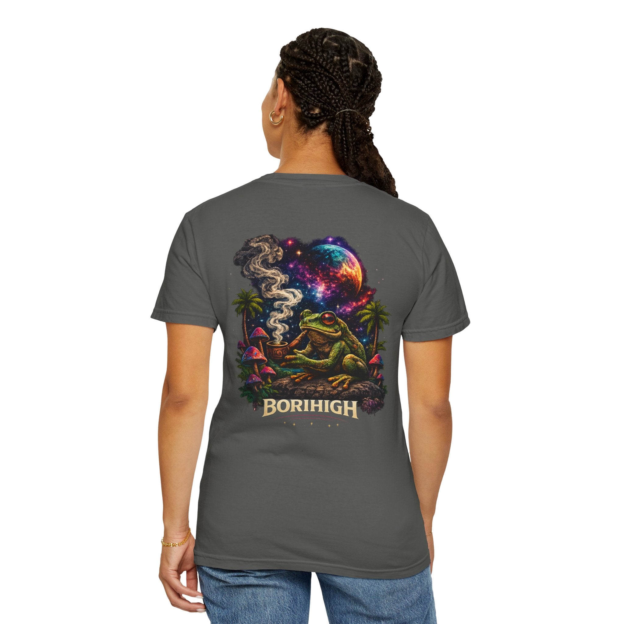 Frog Smoking Galaxy T-Shirt — 'Bonthigh' Retro Neon Graphic Tee