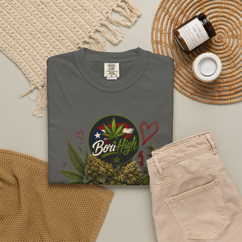 T-Shirt "Born to Be High" Cannabis Leaf & Bud Graphic Tee