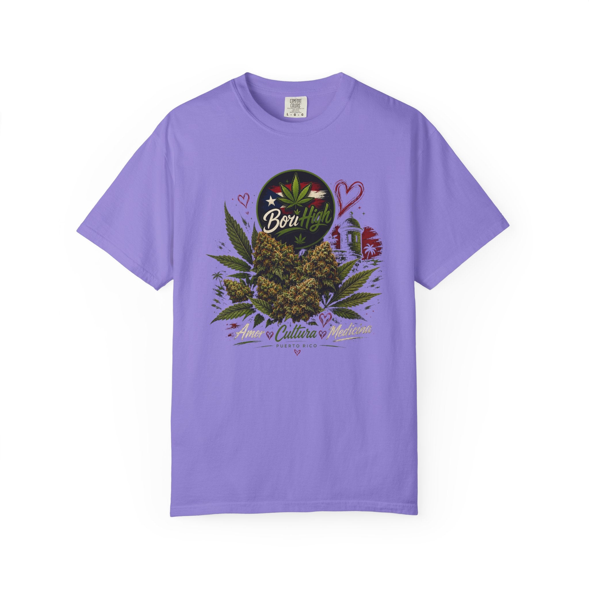 T-Shirt "Born to Be High" Cannabis Leaf & Bud Graphic Tee