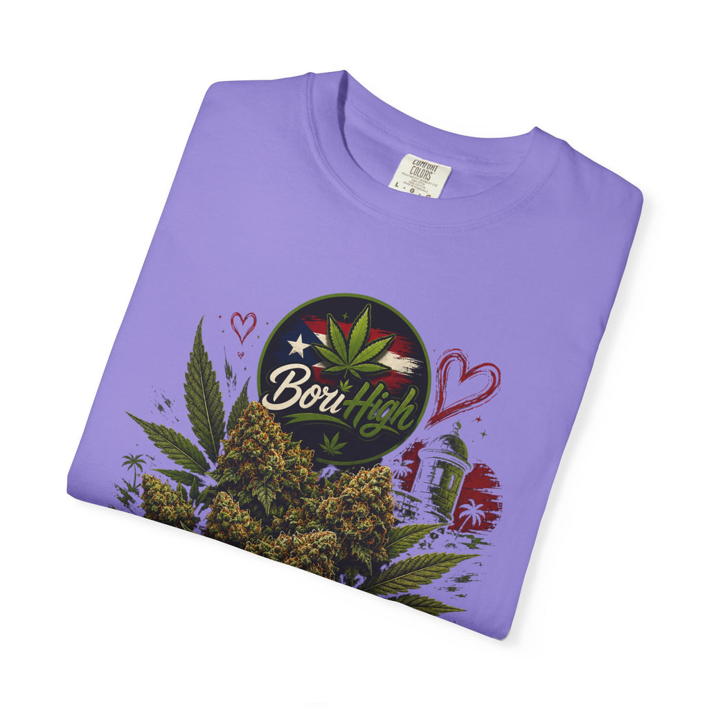 T-Shirt "Born to Be High" Cannabis Leaf & Bud Graphic Tee