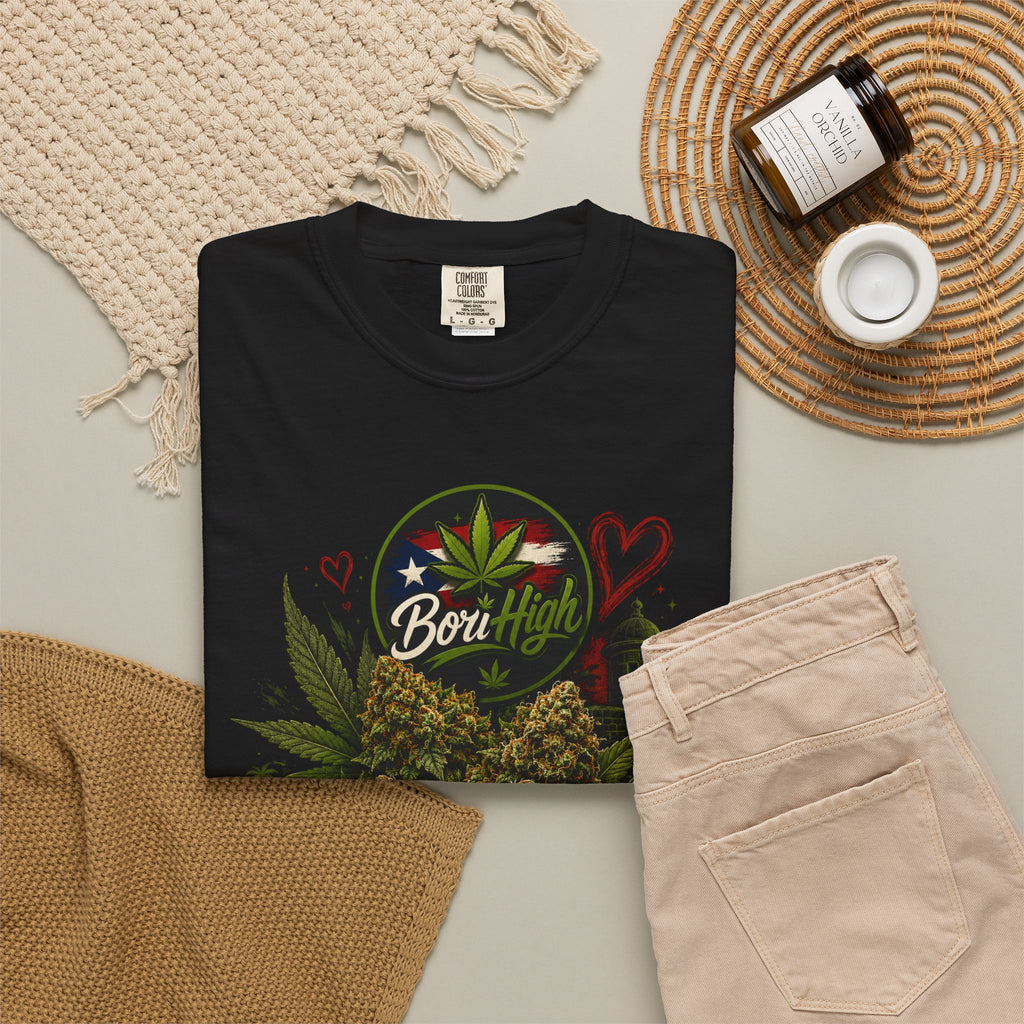 T-Shirt "Born to Be High" Cannabis Leaf & Bud Graphic Tee