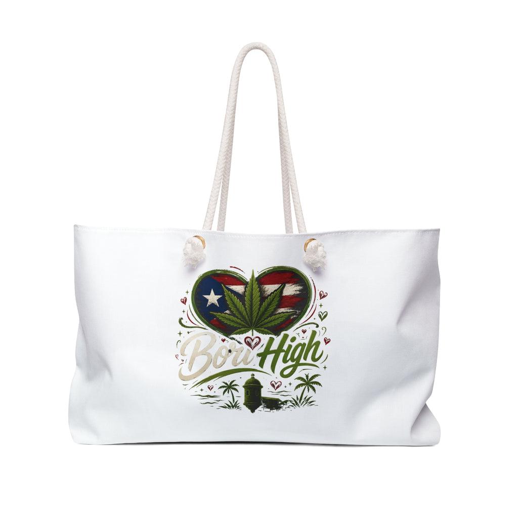 Puerto Rico 'Born High' Weekender Bag – Cannabis Leaf Heart Travel Tote