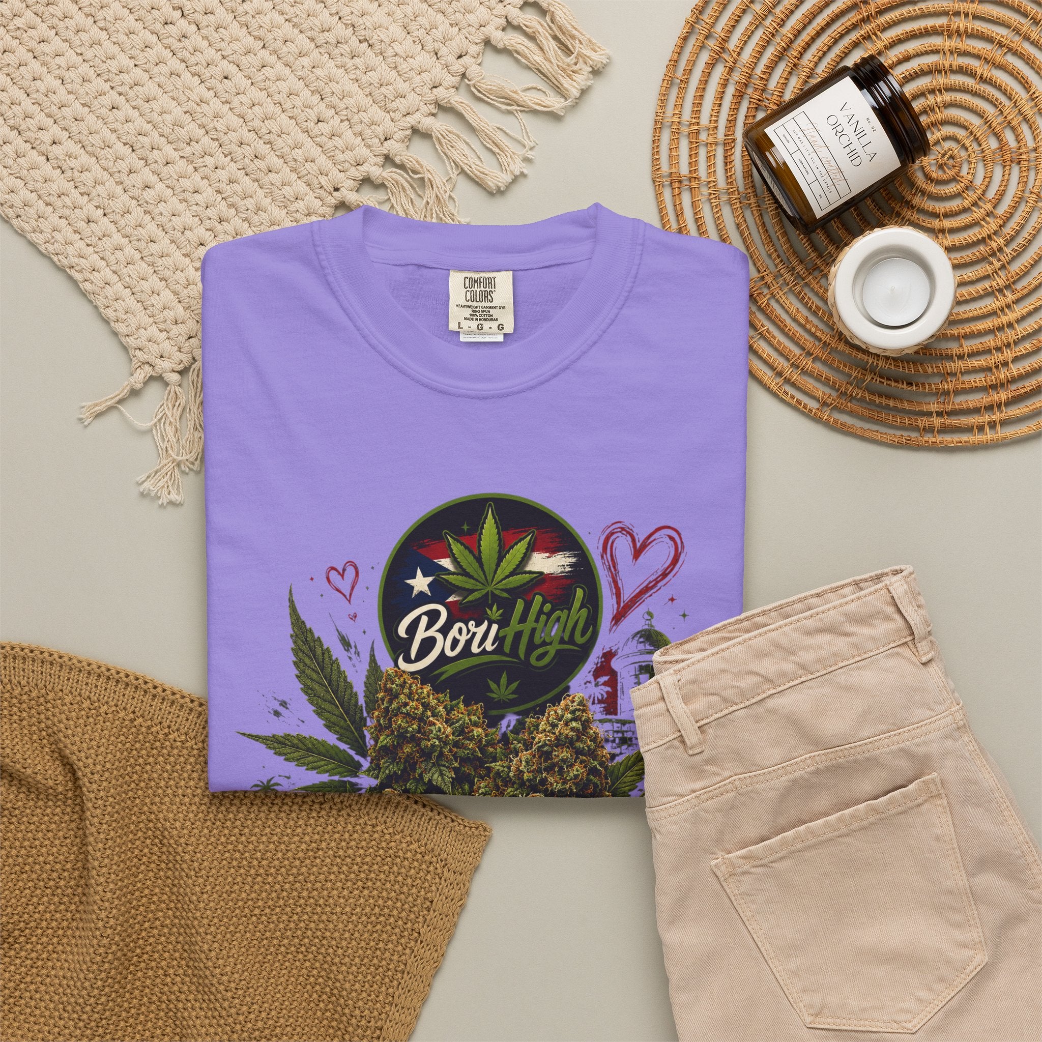 T-Shirt "Born to Be High" Cannabis Leaf & Bud Graphic Tee