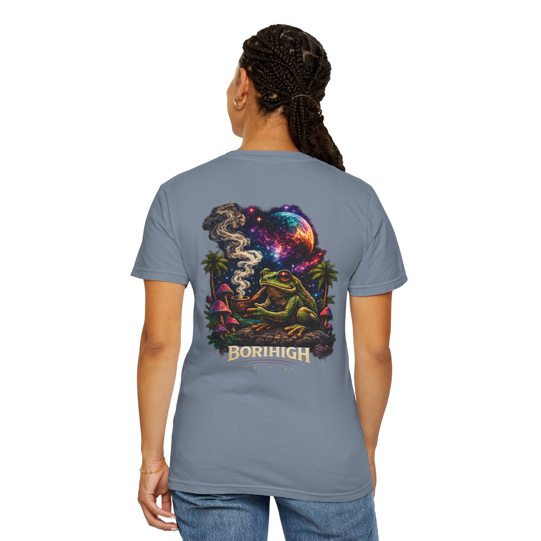 Frog Smoking Galaxy T-Shirt — 'Bonthigh' Retro Neon Graphic Tee