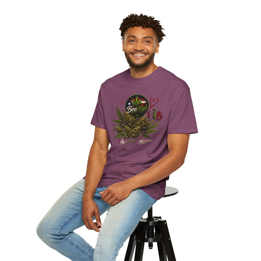 T-Shirt "Born to Be High" Cannabis Leaf & Bud Graphic Tee
