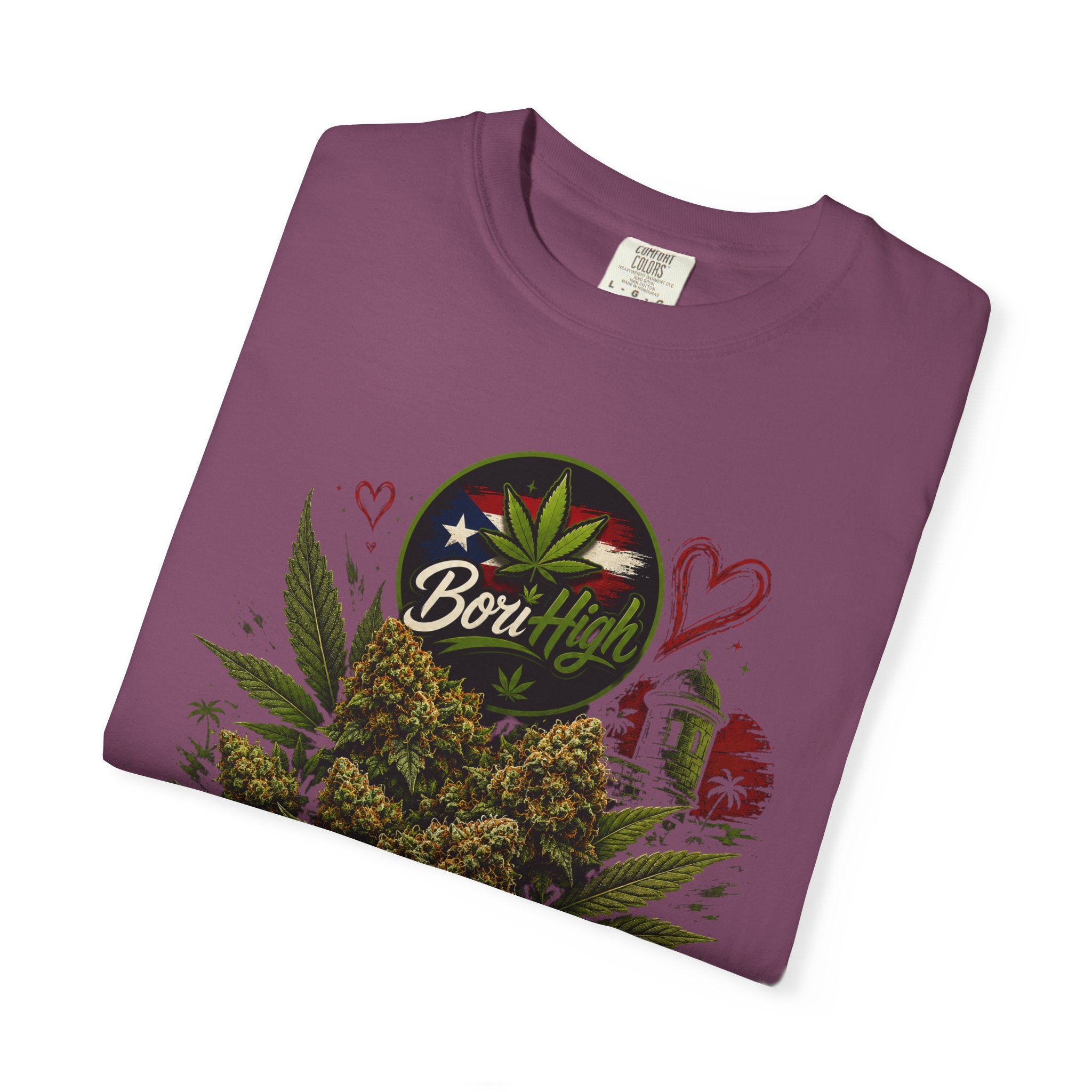 T-Shirt "Born to Be High" Cannabis Leaf & Bud Graphic Tee