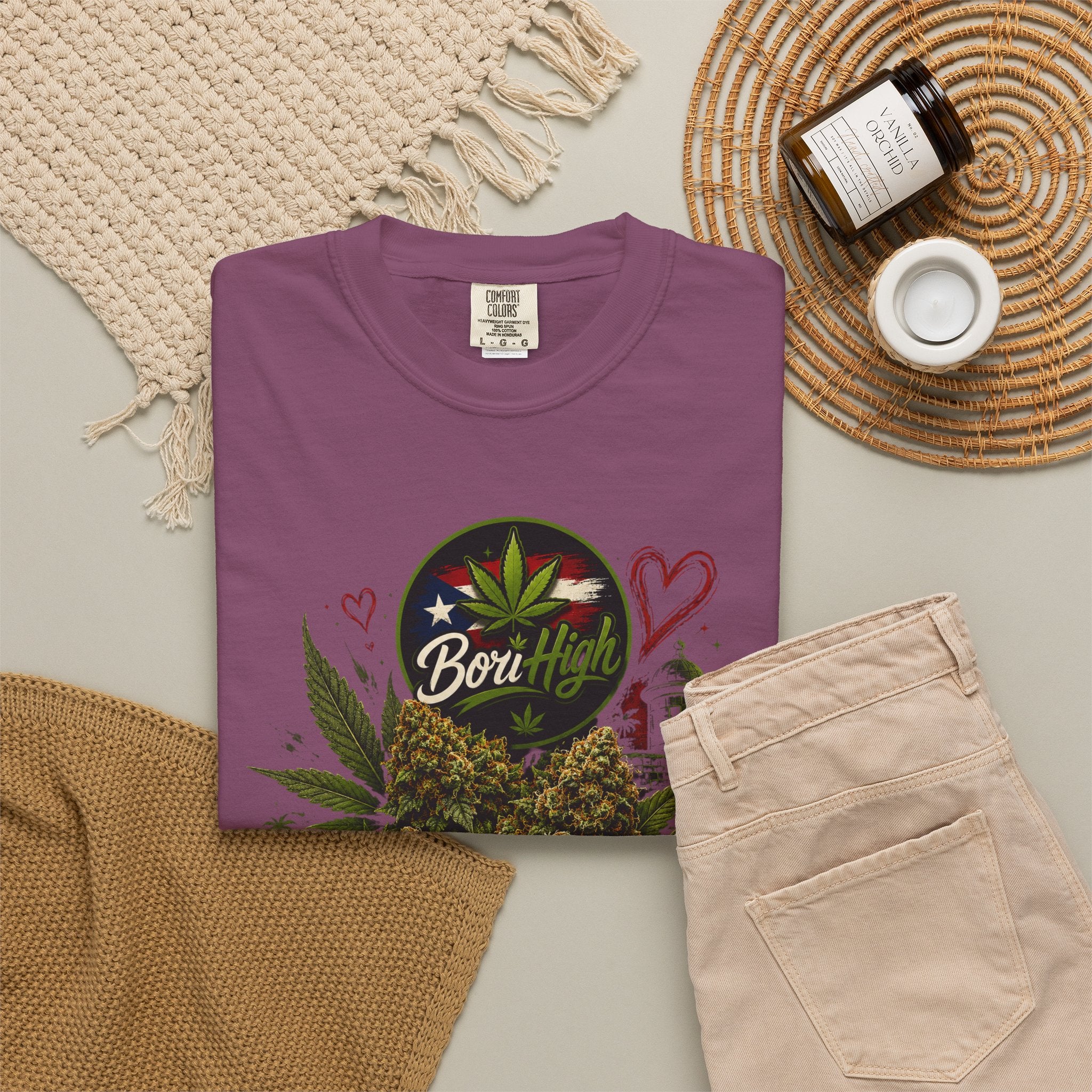 T-Shirt "Born to Be High" Cannabis Leaf & Bud Graphic Tee