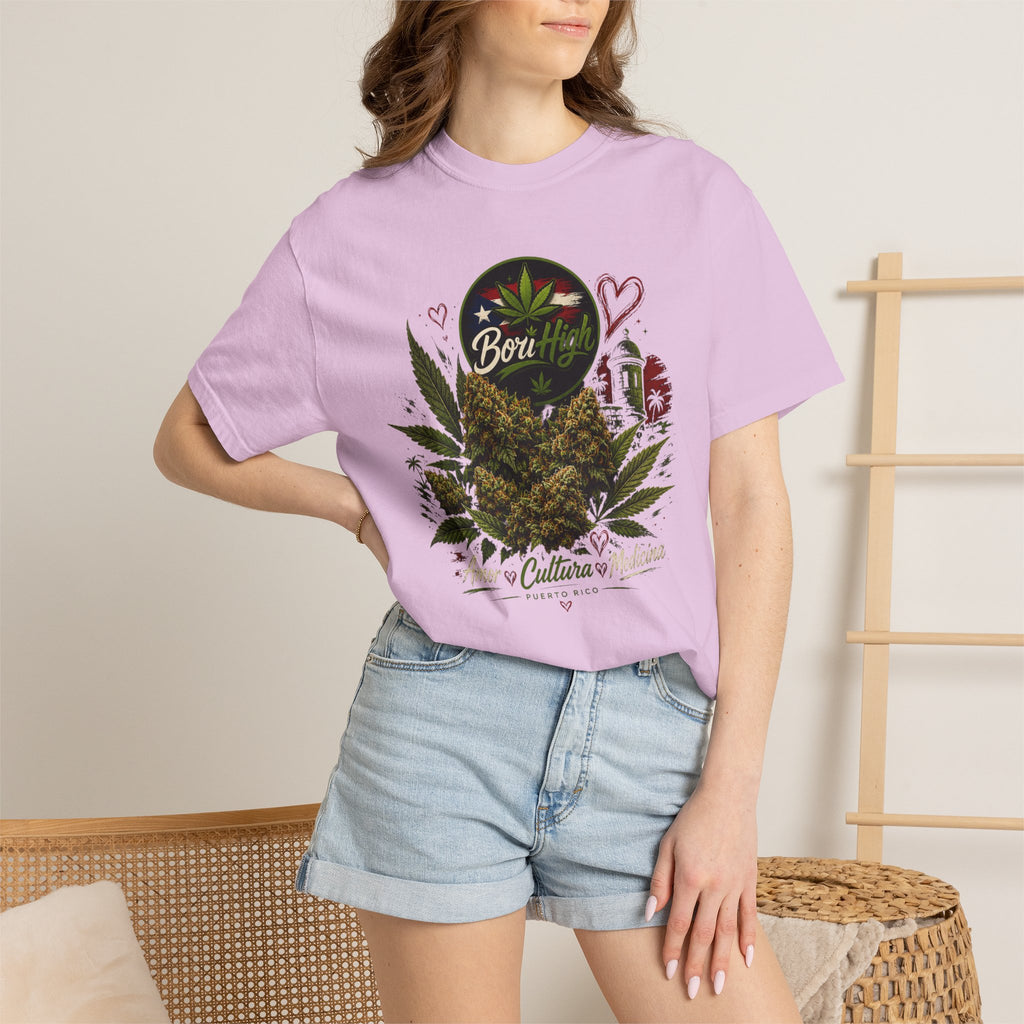 T-Shirt "Born to Be High" Cannabis Leaf & Bud Graphic Tee