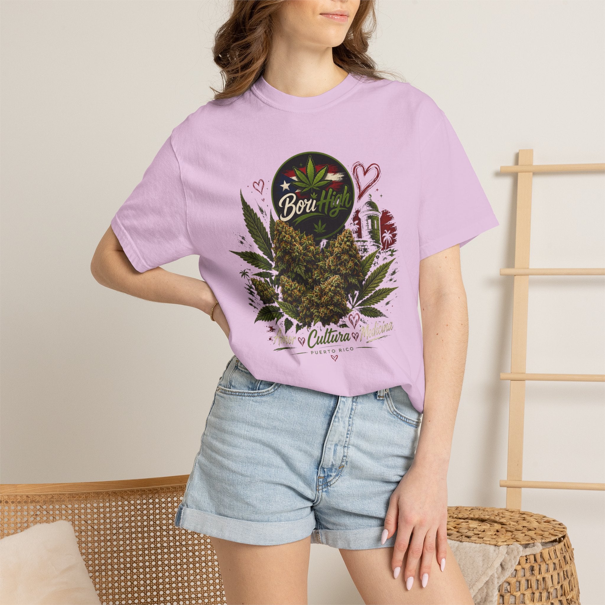 T-Shirt "Born to Be High" Cannabis Leaf & Bud Graphic Tee