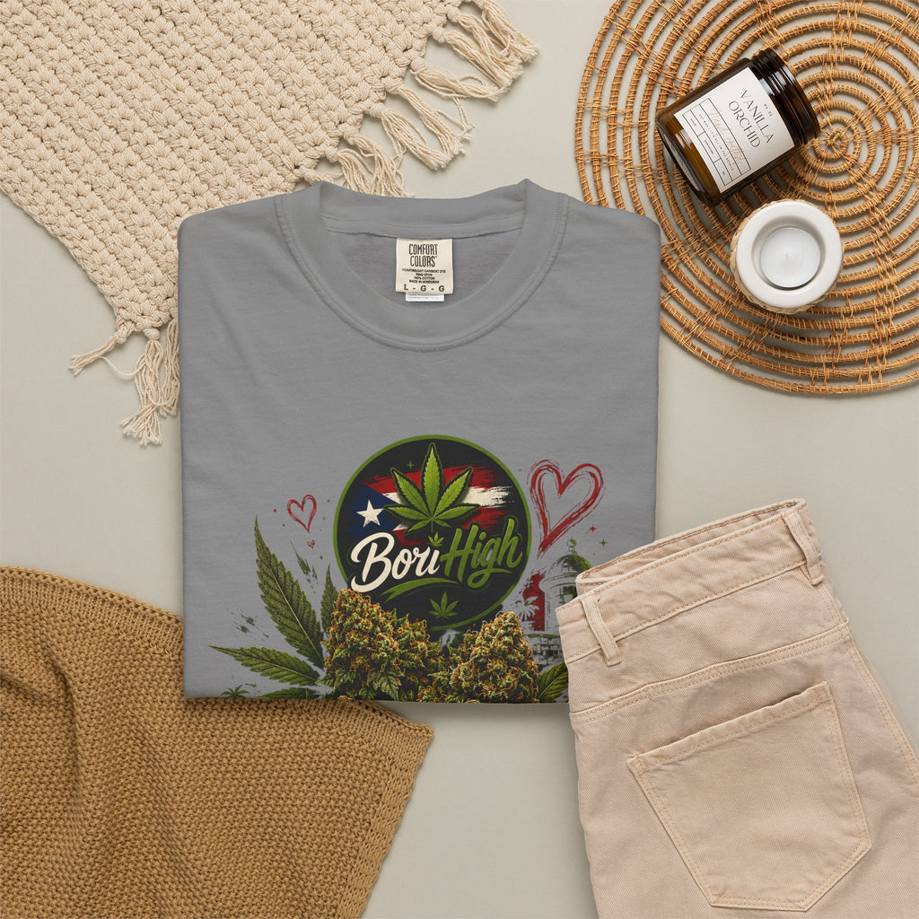 T-Shirt "Born to Be High" Cannabis Leaf & Bud Graphic Tee