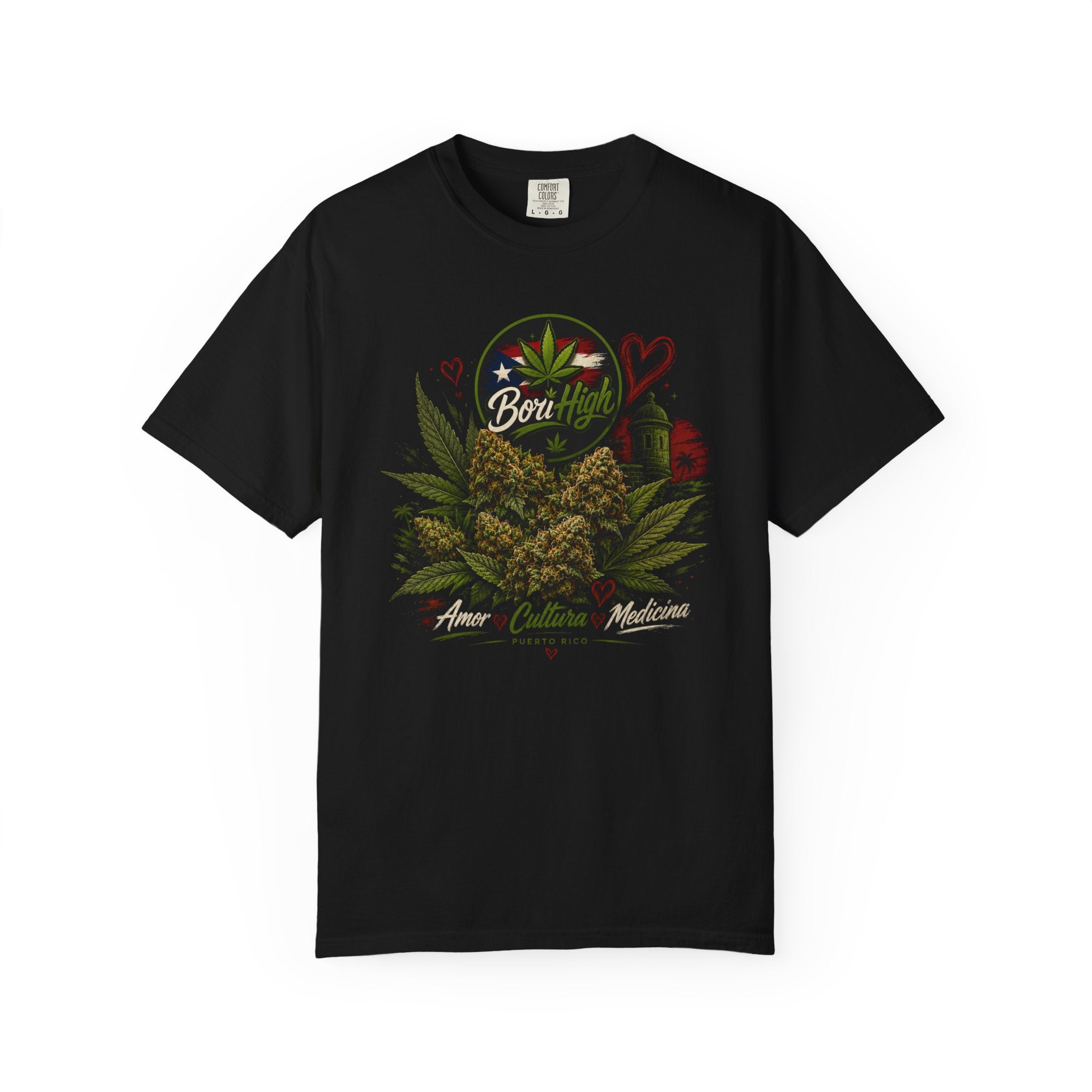 T-Shirt "Born to Be High" Cannabis Leaf & Bud Graphic Tee