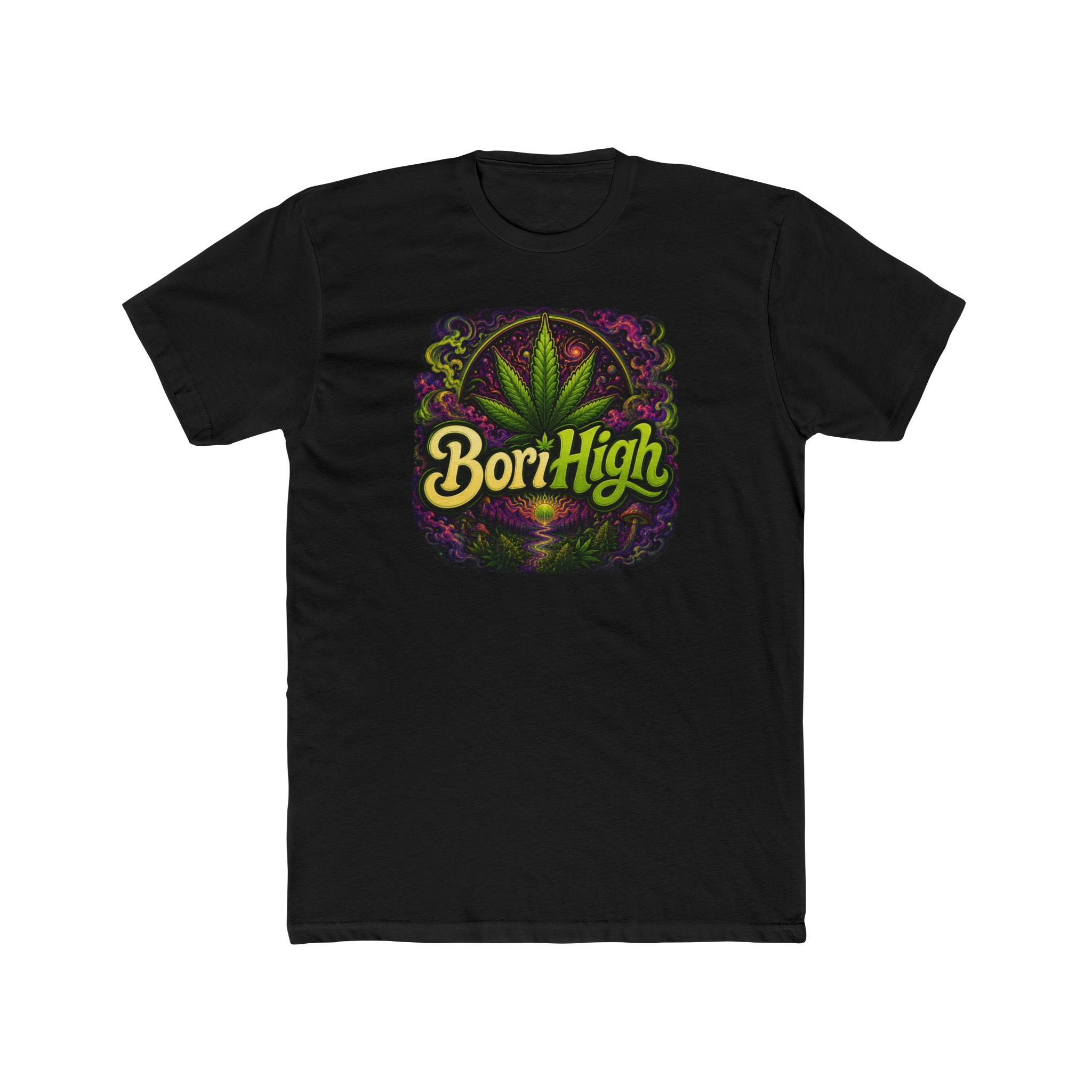 Bori High Cannabis Leaf Graphic Tee — Retro Stoner Vibe T-Shirt