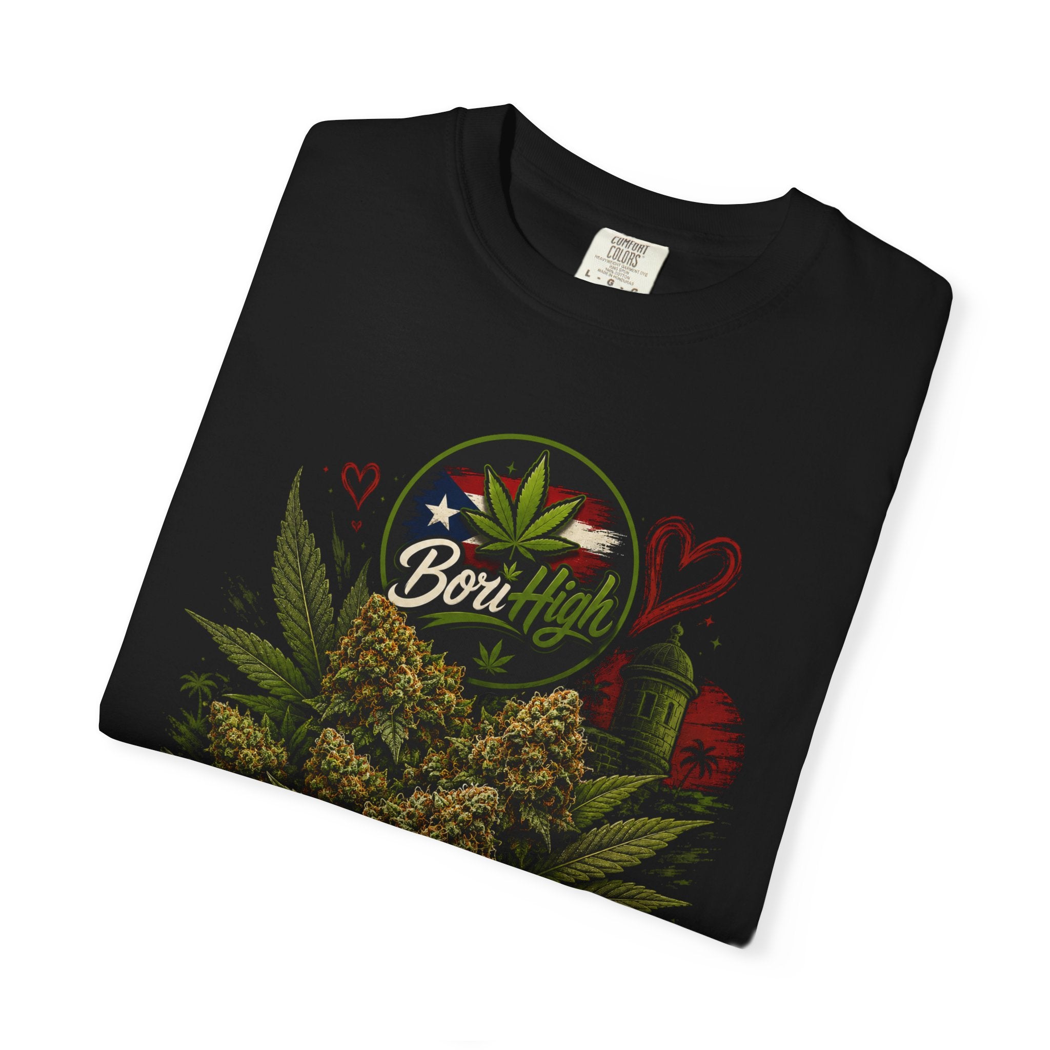 T-Shirt "Born to Be High" Cannabis Leaf & Bud Graphic Tee