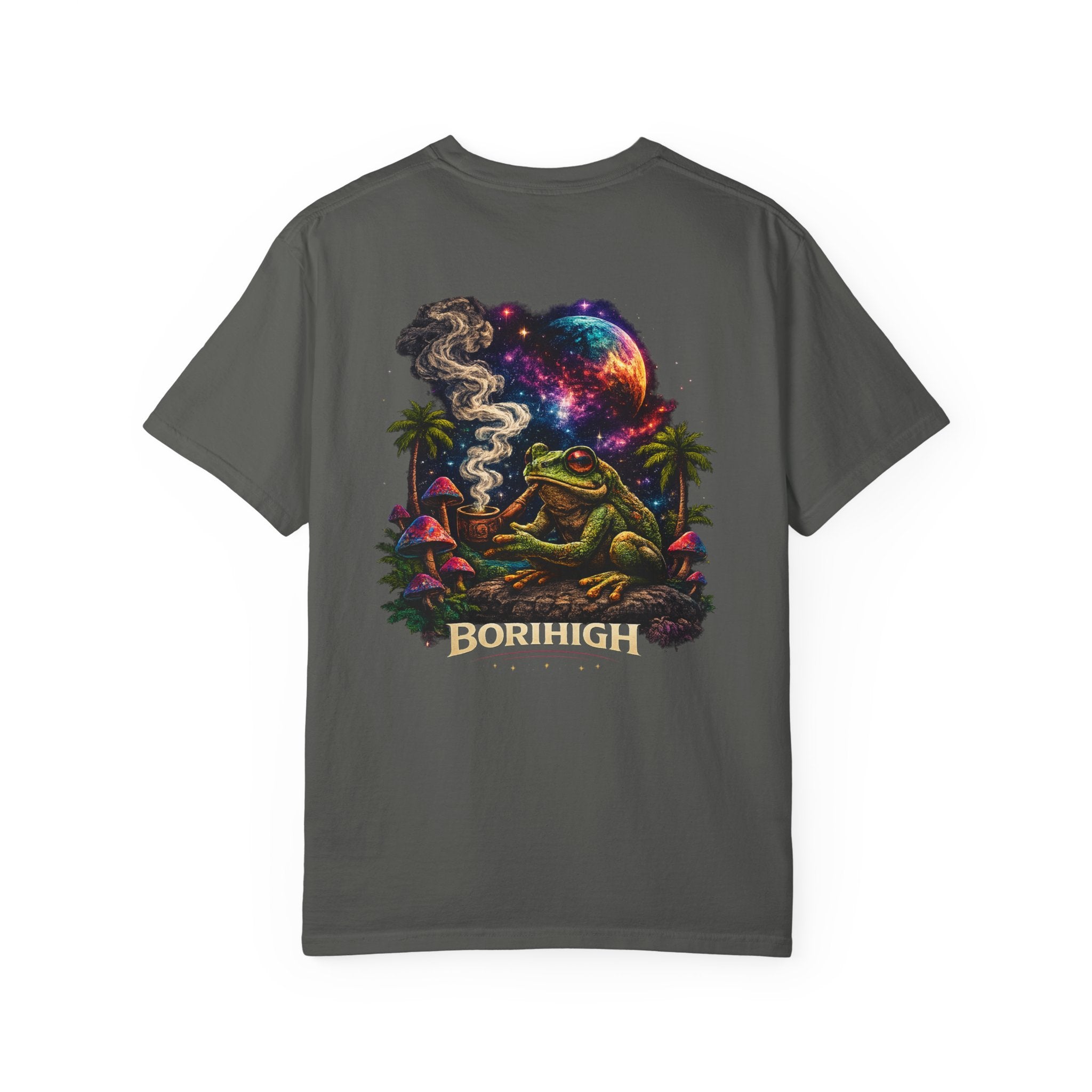 Frog Smoking Galaxy T-Shirt — 'Bonthigh' Retro Neon Graphic Tee