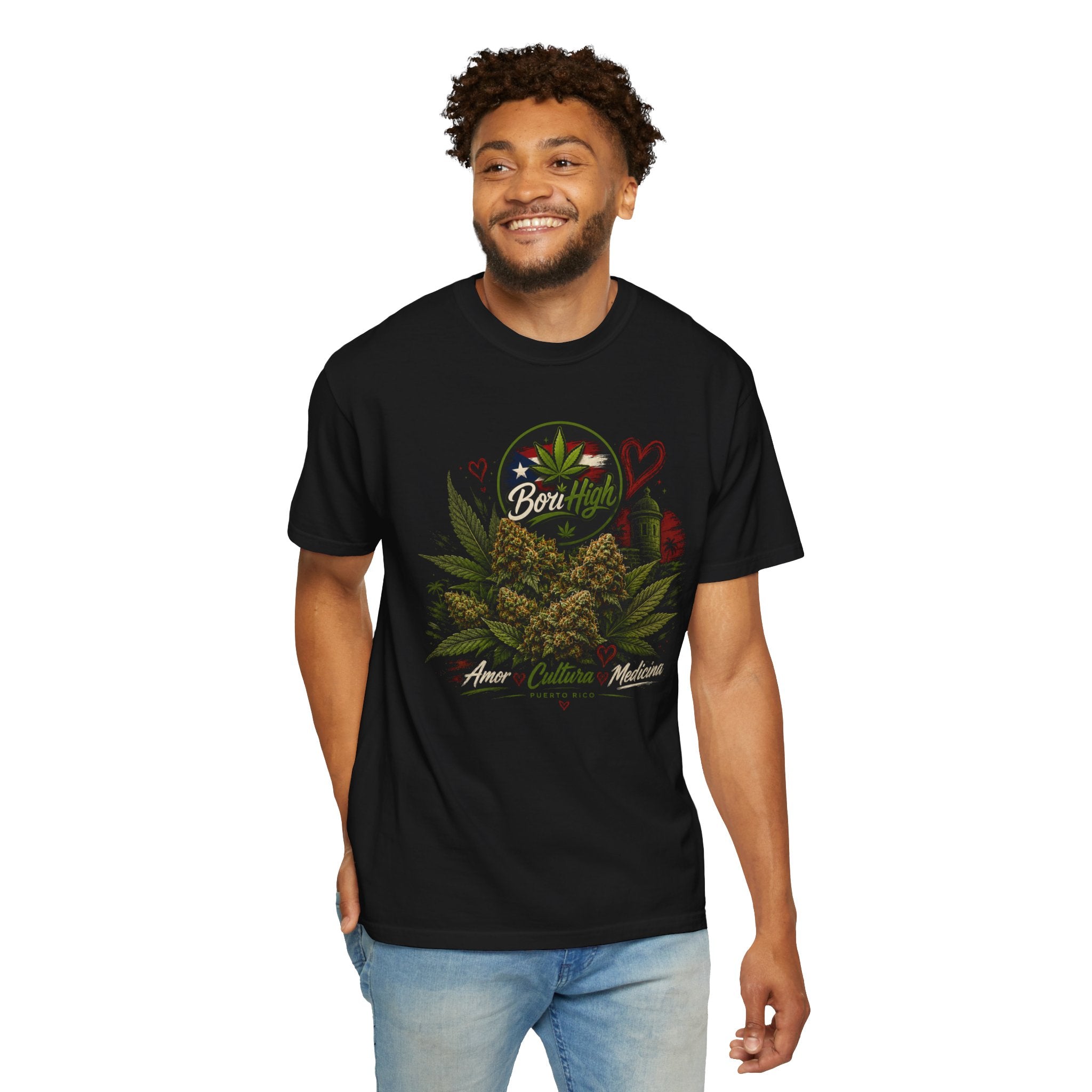 T-Shirt "Born to Be High" Cannabis Leaf & Bud Graphic Tee