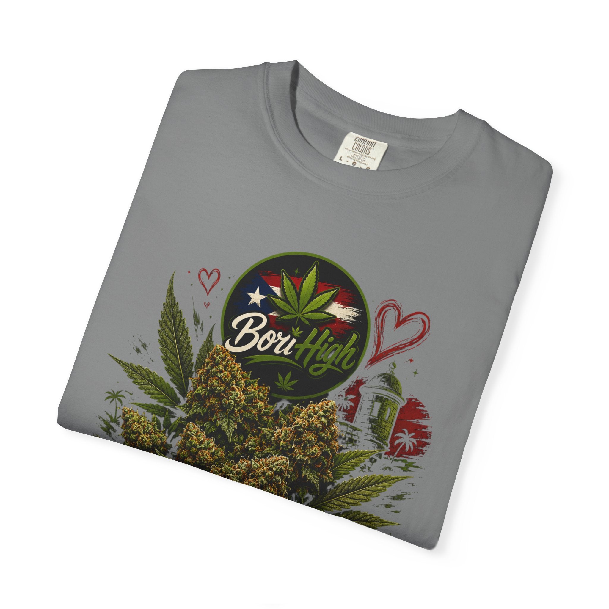 T-Shirt "Born to Be High" Cannabis Leaf & Bud Graphic Tee