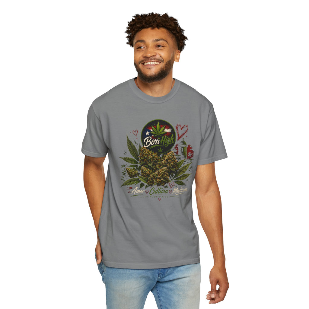 T-Shirt "Born to Be High" Cannabis Leaf & Bud Graphic Tee