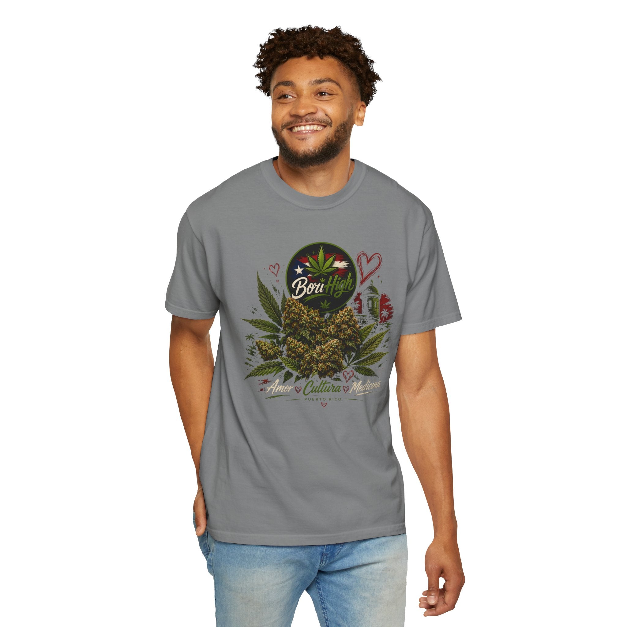 T-Shirt "Born to Be High" Cannabis Leaf & Bud Graphic Tee