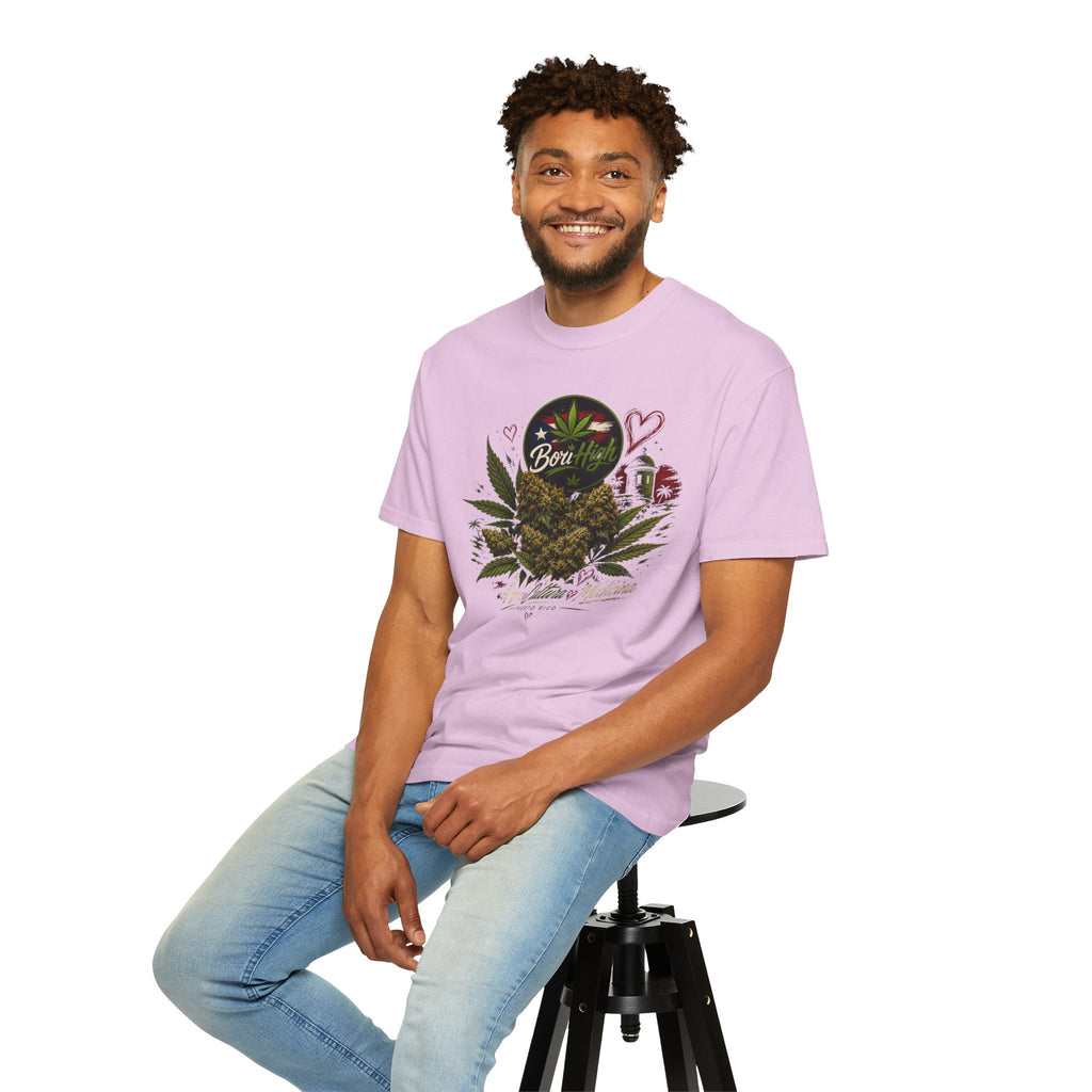 T-Shirt "Born to Be High" Cannabis Leaf & Bud Graphic Tee