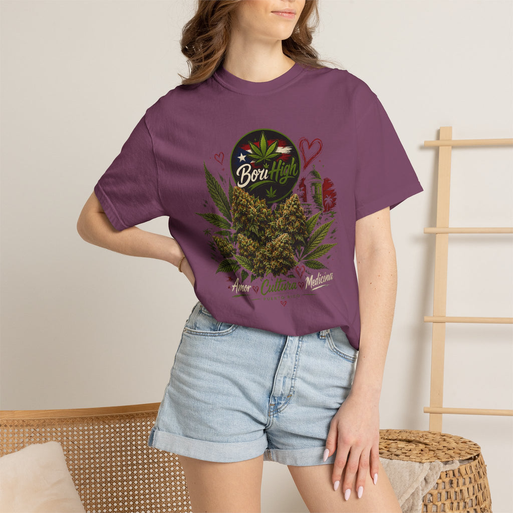 T-Shirt "Born to Be High" Cannabis Leaf & Bud Graphic Tee