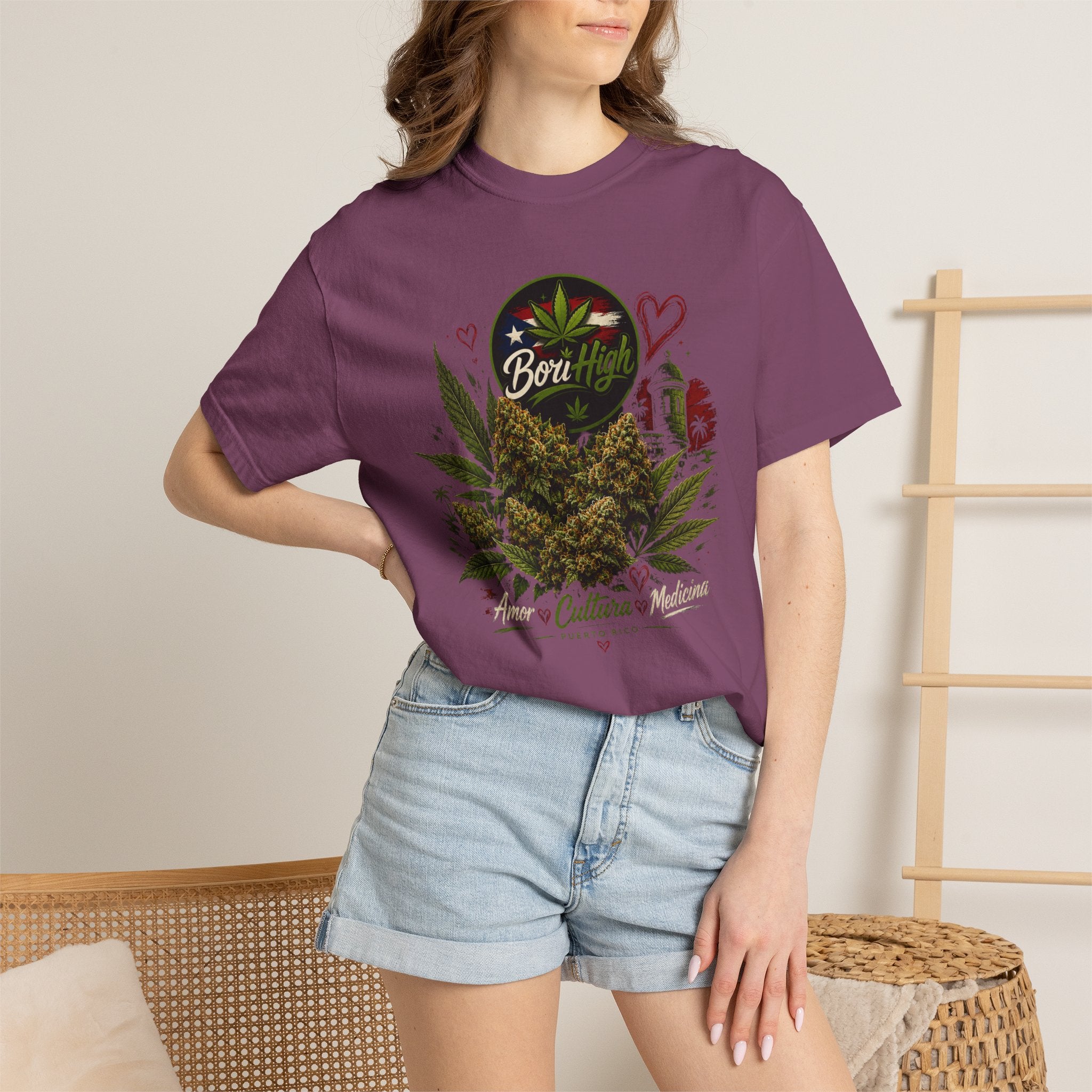 T-Shirt "Born to Be High" Cannabis Leaf & Bud Graphic Tee