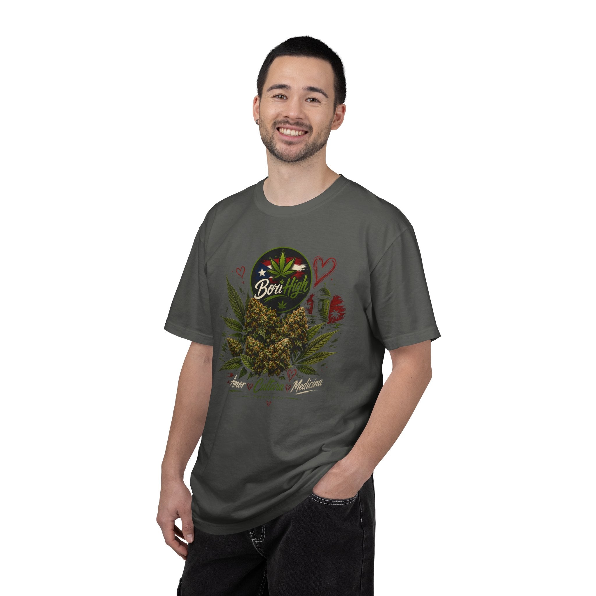 T-Shirt "Born to Be High" Cannabis Leaf & Bud Graphic Tee