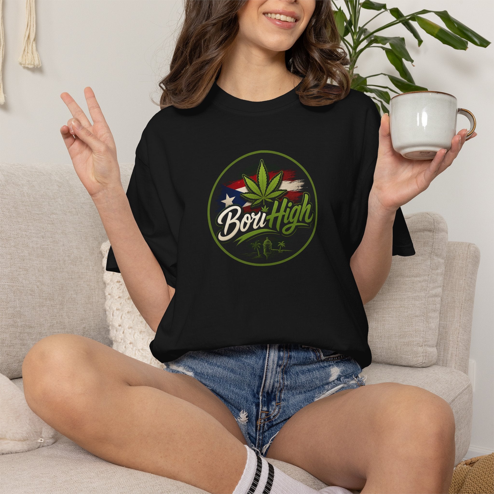 Born High Cannabis Leaf Graphic T-Shirt — Retro Rasta Weed Tee