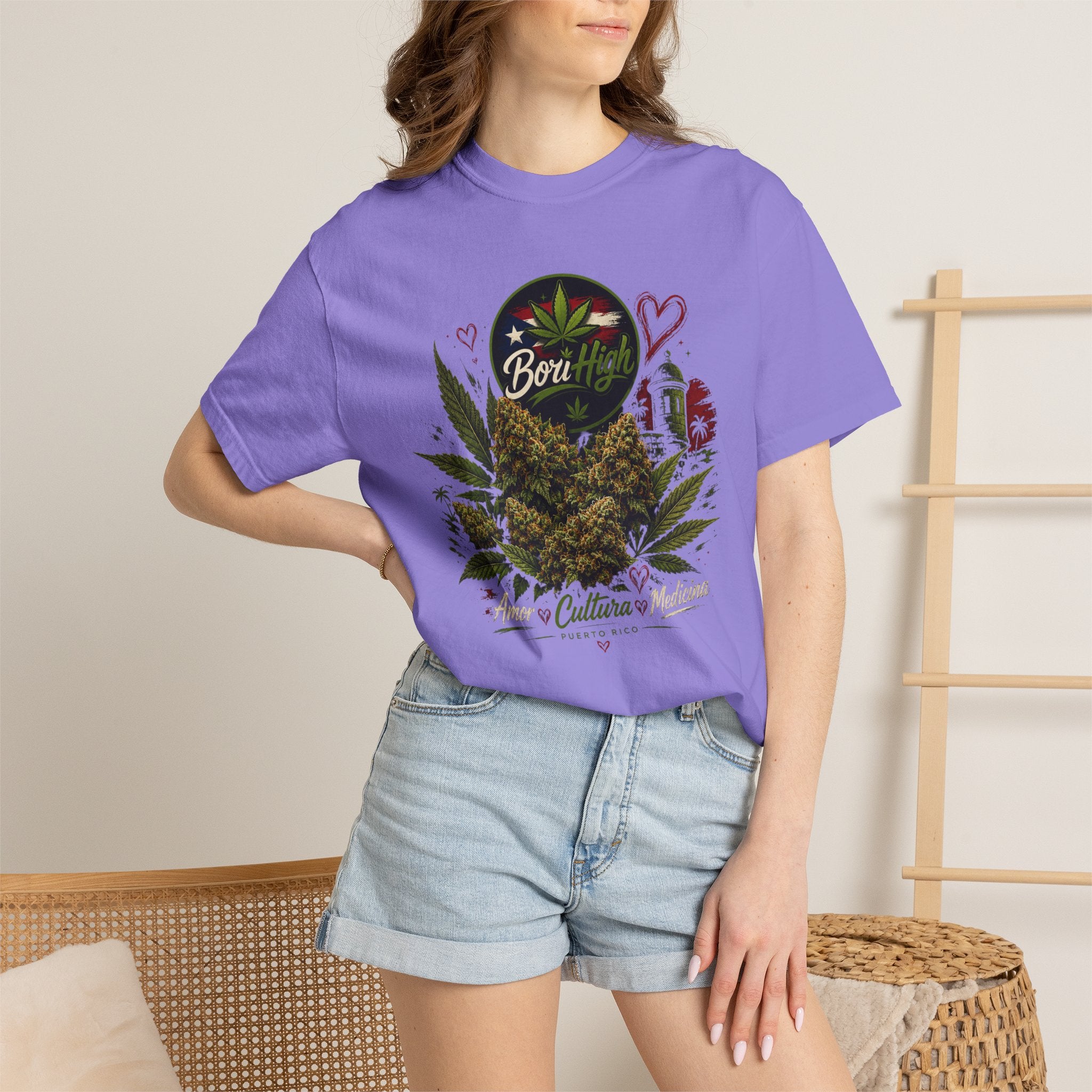 T-Shirt "Born to Be High" Cannabis Leaf & Bud Graphic Tee