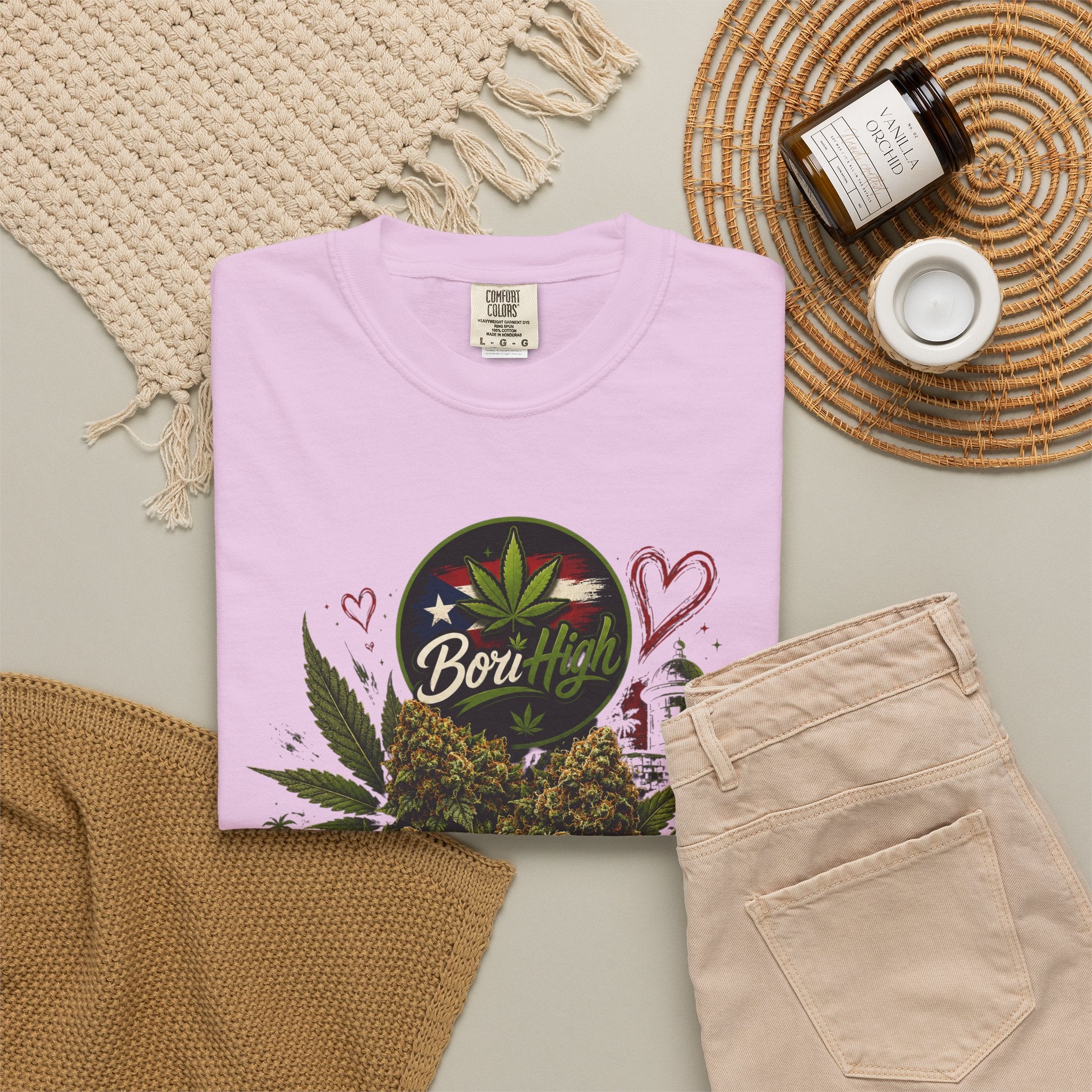 T-Shirt "Born to Be High" Cannabis Leaf & Bud Graphic Tee