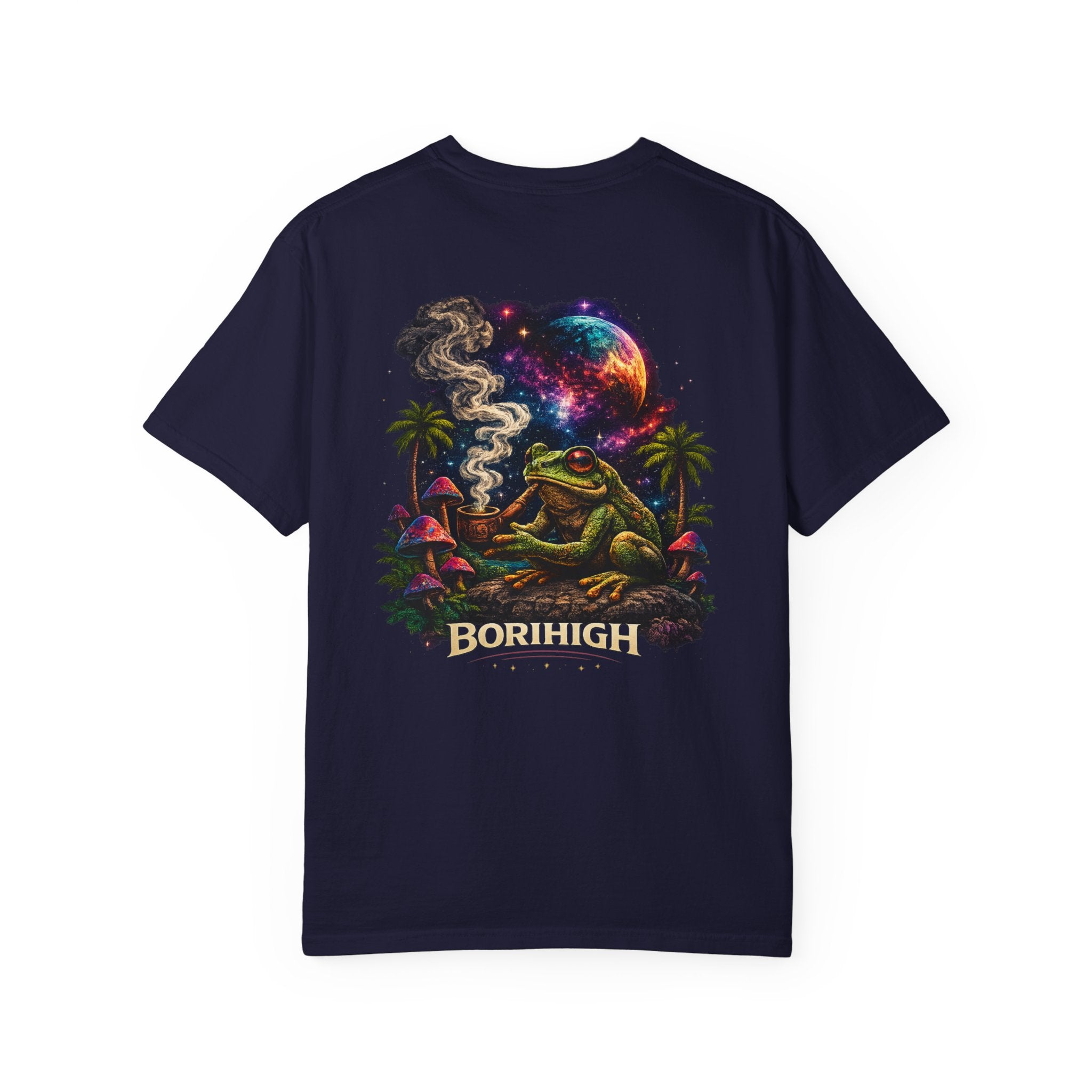 Frog Smoking Galaxy T-Shirt — 'Bonthigh' Retro Neon Graphic Tee