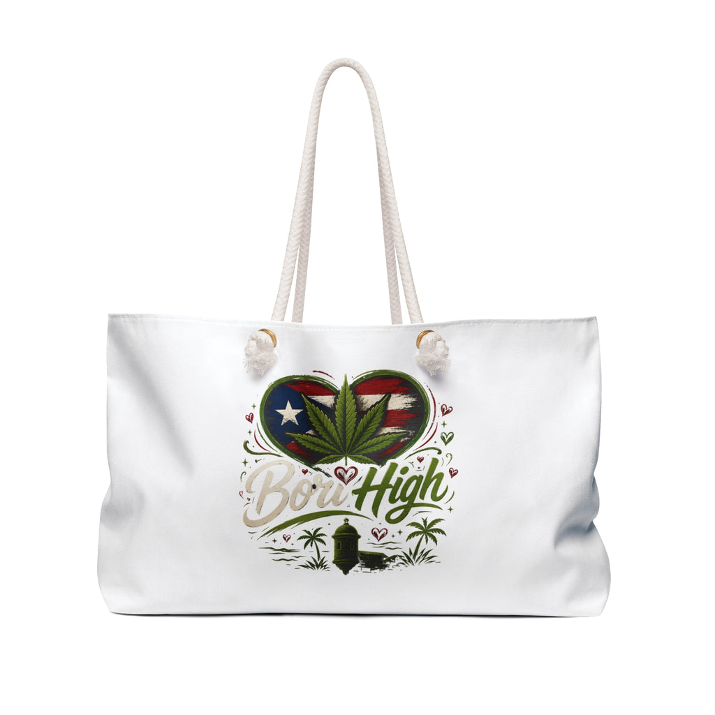 Puerto Rico 'Born High' Weekender Bag – Cannabis Leaf Heart Travel Tote